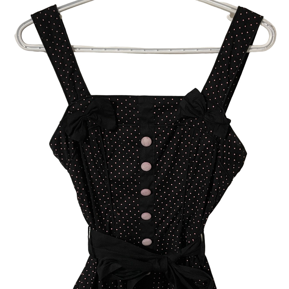 Hell Bunny Black with Pink Polka Dot Rockabilly Dress Size Small - Picture 2 of 13